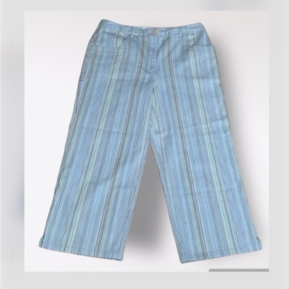 J Jill Stretchy Blue Stripes Wide Leg Casual Mid Rise Capris 6P